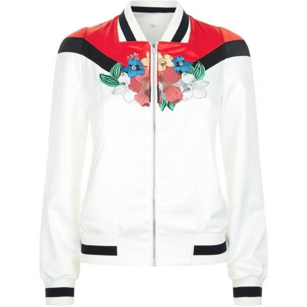 MAJE Betty satin embroidered bomber jacket size 38